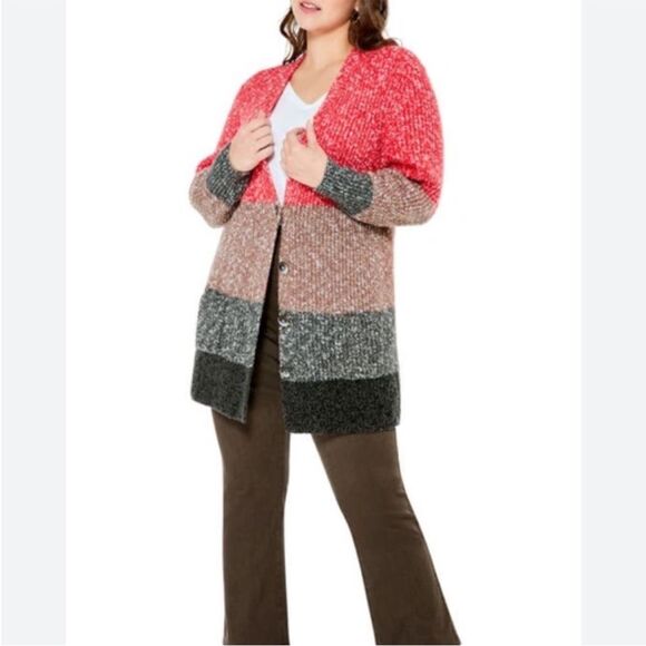 NIC+ZOE Colorblock Ember cardigan button front sweater size 3X - Picture 1 of 11